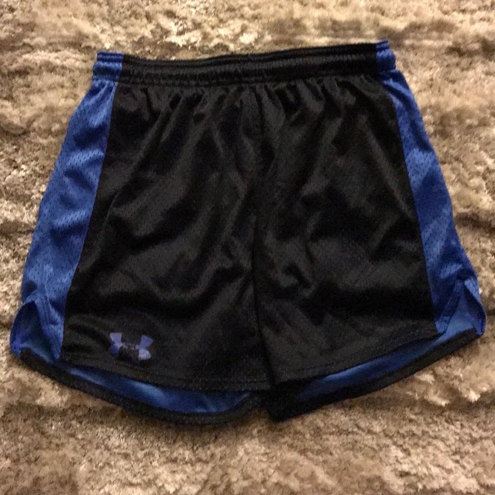 Black under armour shorts with blue down the sides